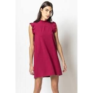 Lilla P Ruffle Sleeve Mock Neck Dress Red Currant NWT XS NEW